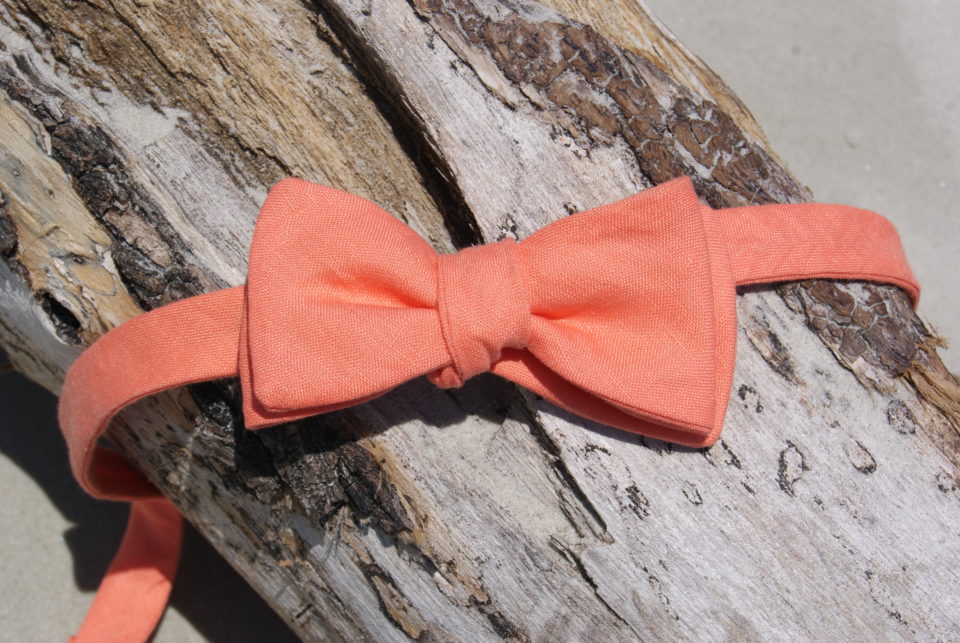 coral linen bow tie