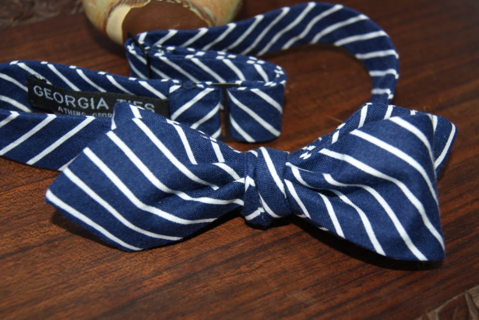 Navy with White Stripe Bow Tie