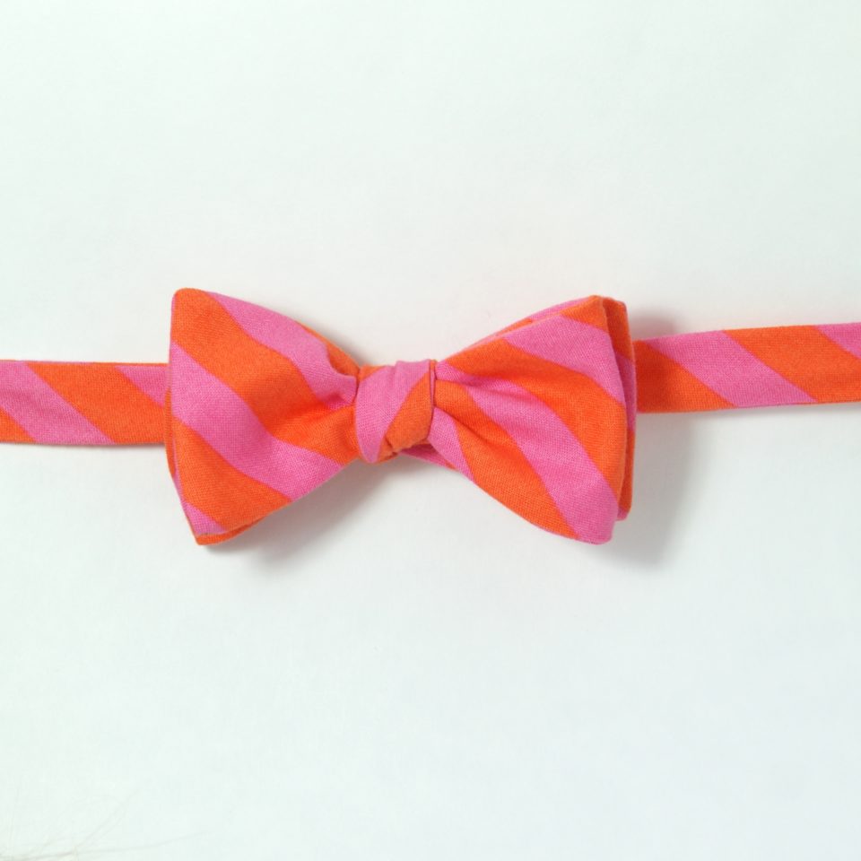 Pink and orange stripe bow tie